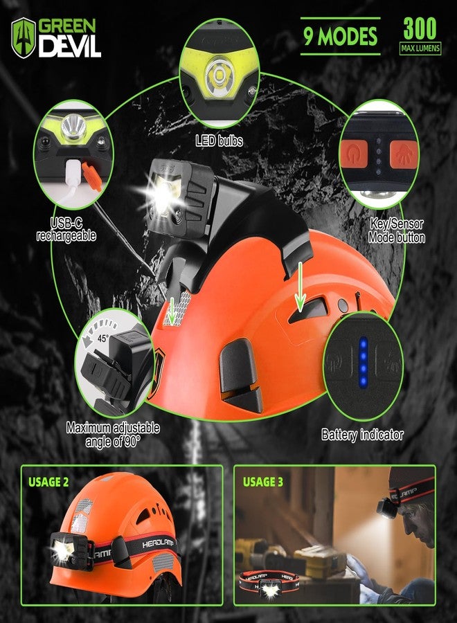 GREEN DEVIL Hard Hat Safety Helmet with Rechargeable Headlamp Light and Visor Ear Muffs Vented Work Hardhat ANSI Z89.1 Cascos De Construccion for Industrial Construction Forestry - Image 3
